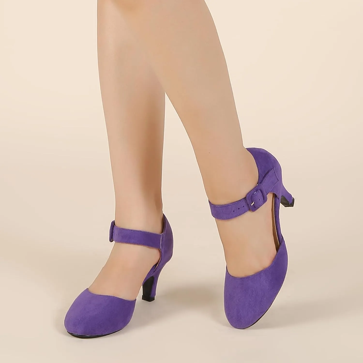 Womens Ankle Strap Kitten Heels Closed Toe Low Heel Dress Shoes Comfortable Vintage Pumps for Women Dressy Bridal Wedding Party