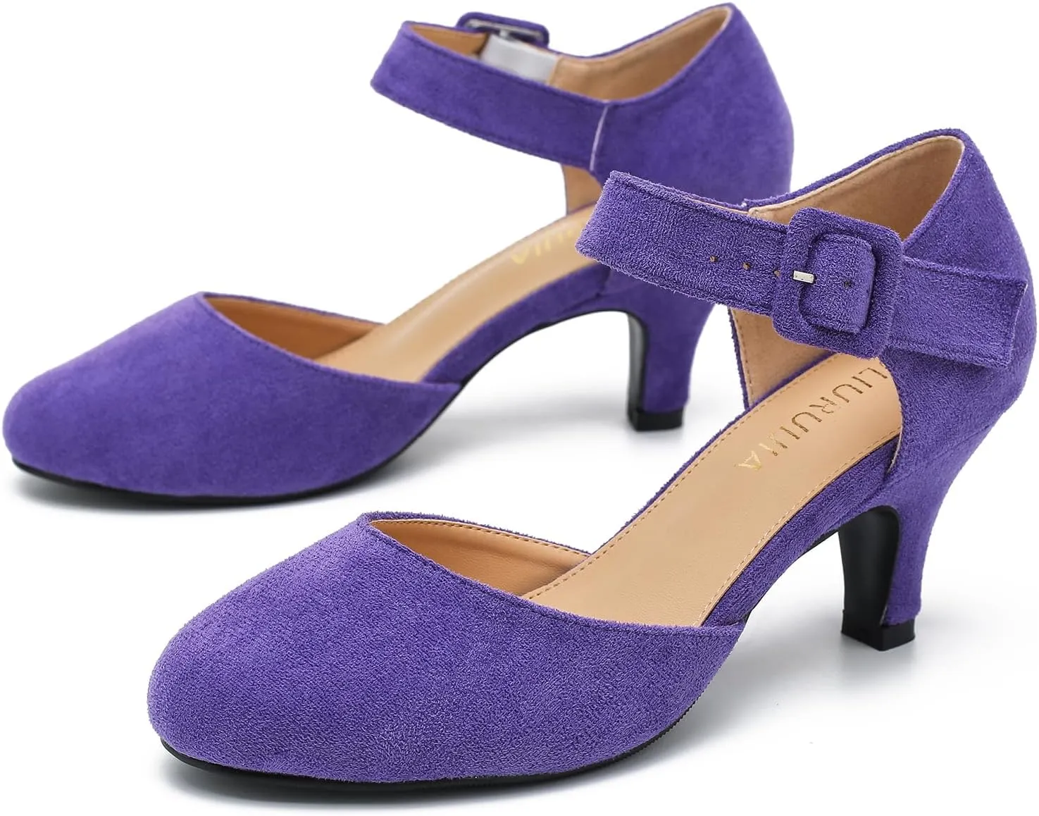 Womens Ankle Strap Kitten Heels Closed Toe Low Heel Dress Shoes Comfortable Vintage Pumps for Women Dressy Bridal Wedding Party