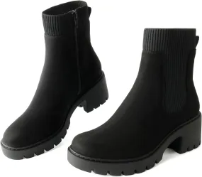 Women's Chelsea Boots Platform Elastic Zippers Chunky Heel Lug Sole Comfortable Slip On Booties for Women